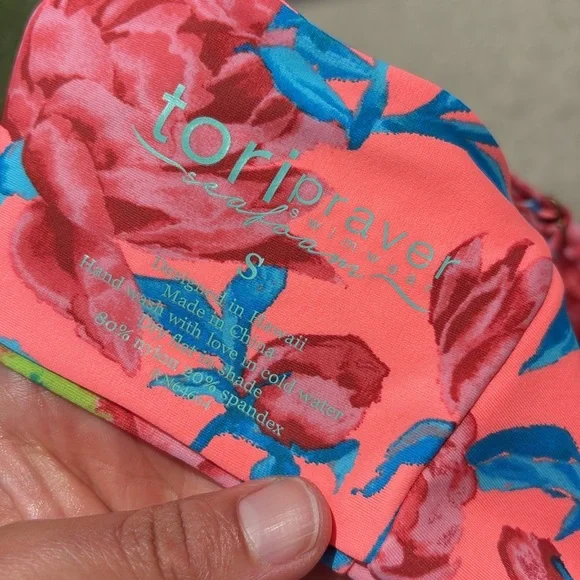 Tori Praver swimwear bikini top small S floral swim bright mango - Picture 6 of 6